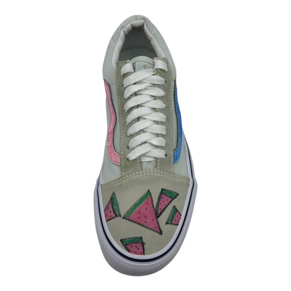 Vans Old Skool Sneakers Unisex M7.5‎ W9 Sage Green Good Custom Hand Painted Art